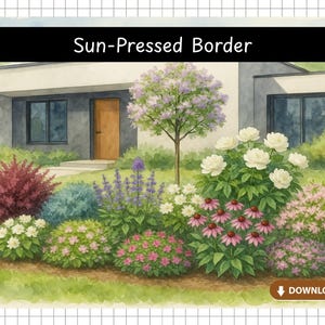 Sun-Pressed Border Garden Design | Pre-made Garden Plans | Landscape Design | Printable Garden Plans