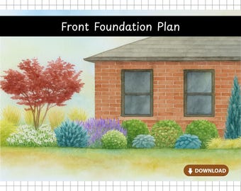 Tuinplan voorzijde fundering: USDA zone 6, afdrukbaar landschapsontwerp (pdf-download)