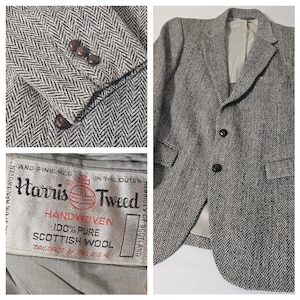Harris Tweed Sport Coat Mens 40 Gray SCOTTISH WOOL Herringbone Blazer Jacket USA