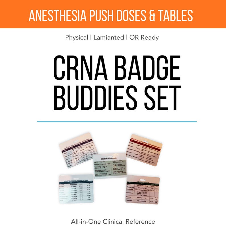 CRNA Anesthesia Dosing Badge Buddy Set | Laminated Medical Reference - Etsy