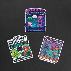 CRNA Printable Sticker Sheet – Funny Nurse Anesthesia Quotes – Digital PNG + PDF Download