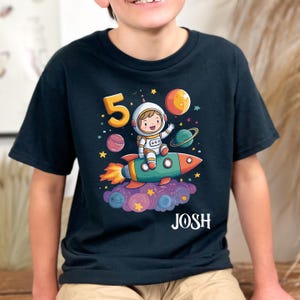 Astronaut Boy 5th Birthday Shirt, Custom Space Name T-Shirt, Galaxy Theme Bday Tee, Planets, Rocket Birthday Tee, Astronaut Kids Party Shirt