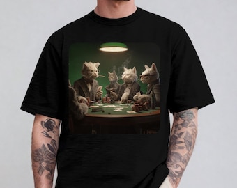 Camiseta vintage Poker Cat: Camiseta gráfica con meme de la Generación Z