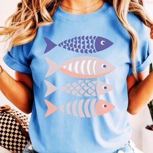 Coastal Summer Fish Tshirt, Nautical Sardines Tee, Tinned Fish Graphic,  Trendy Coastal Fish Shirt, Fisherman Aesthetic Top, Marine Life Tee