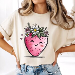 Floral Strawberry Shirt, Summer Fruit TShirt, Botanical Woman Tee