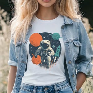Astronaut T Shirt, Space Themed Tee Retro Astronaut Graphic Shirt,  Unisex Space Travel T-Shirt, Space Theme Top, Rocket Galaxy Lover Gift