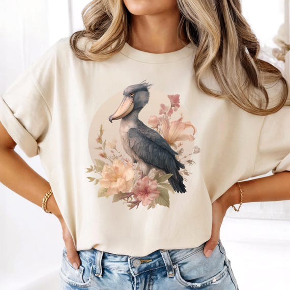 Flower Shoebill Stork Shirt, Floral Shoebill Stork T-shirt, Wildlife Nature Tee, Bird Lover Sweatshirt