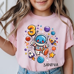 Astronaut Kids Birthday Shirt, Custom Space Name Age T-Shirt, Galaxy Theme Bday Tee, Planets, Rocket Birthday Tee, Astronaut Boy Party Shirt