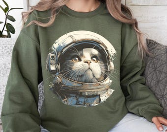 Sudadera con capucha de gatos en el espacio, sudadera retro con capucha de gato astronauta, top vintage de la generación Z del espacio exterior