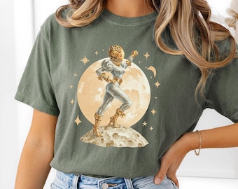 Camiseta de astronauta para mujer, camiseta con diseño de leopardo y casco, camiseta espacial para mujer, atuendo de galaxia lunar