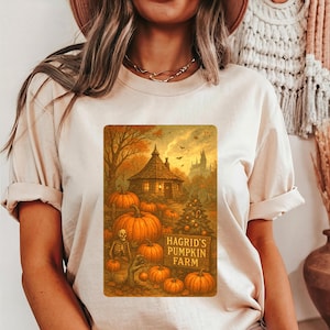 Hagdrid&#39;s Pumpkin Farm Halloween Shirt, Fall Rustic Farm Pumpkin Skeleton Wizard Tee