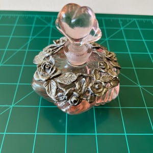 Vintage Pink Glass Perfume Bottle with Floral Design