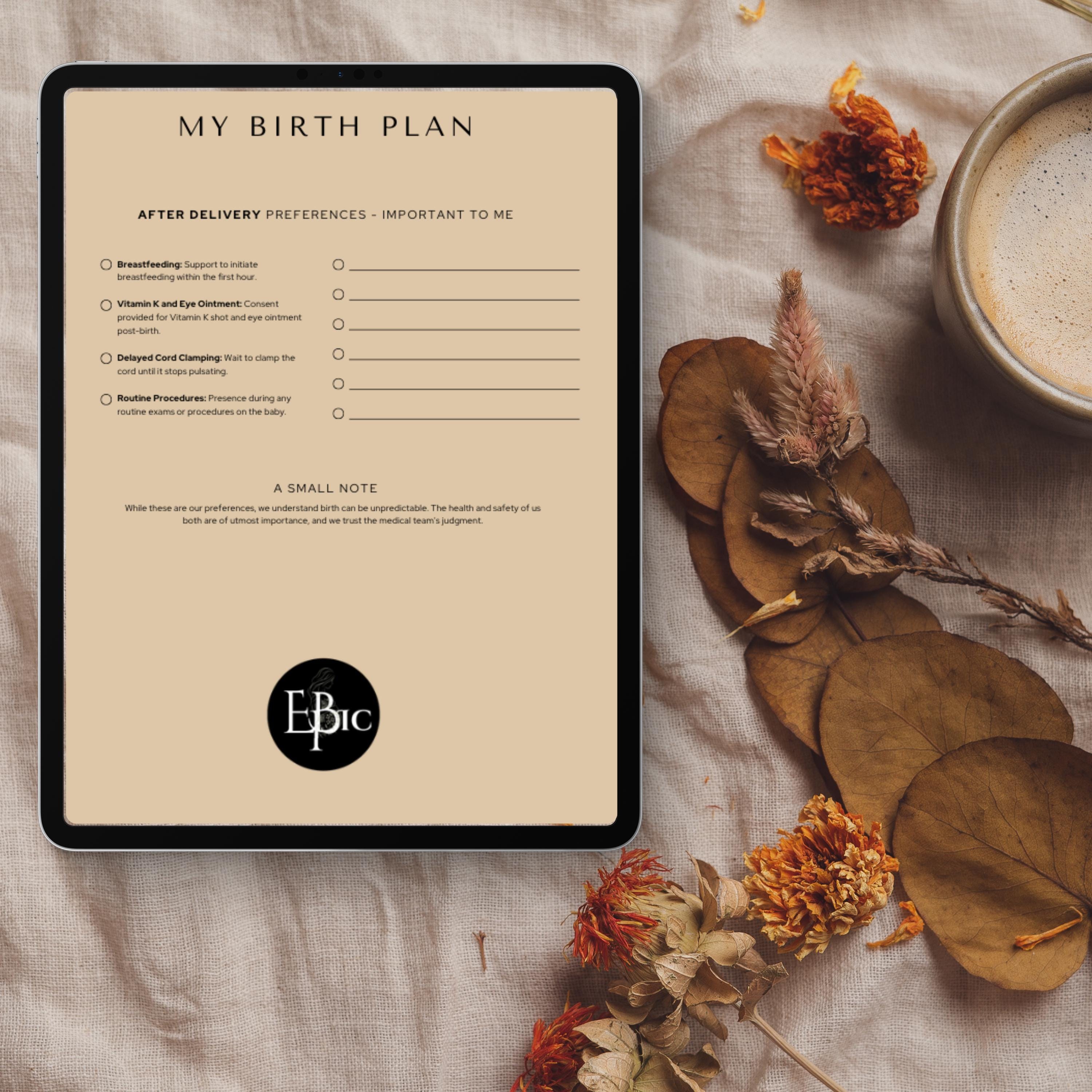 Making Birth Plan Editable Birth Plan Template Bundle, Labor & Delivery Checklist (PDF ...