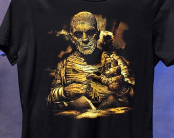 Camiseta con gráfico de momia de terror vintage, camiseta gótica egipcia de monstruo para amantes de Halloween