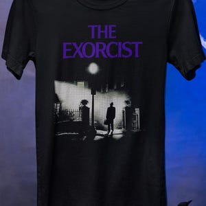 The Exorcist Horror Movie Black T-Shirt Vintage 70s horror classic movie poster graphic tee Halloween scary movie fan gift for men and women