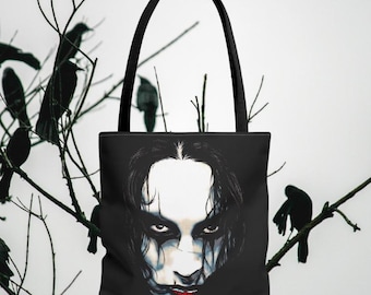 Crow Tote Bag, Gothic Raven Tote, Dark Aesthetic Shoulder Bag, Witchy Tote Purse, Occult Bird Print Bag, Alternative Gift