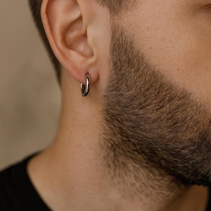 Men’s Sterling Silver Hoop Earring – Rhodium Plated Minimalist  Earring for Men or Boys, Hypoallergenic Jewelry Gift