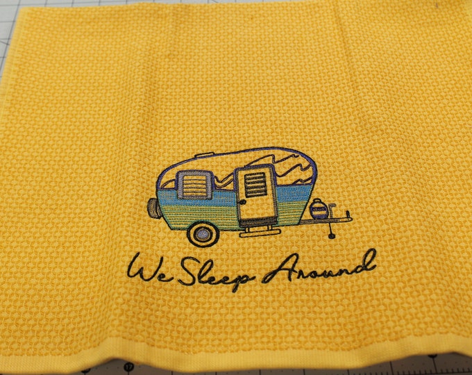 Golden yellow hand towel, kitchen, camper, embroidery