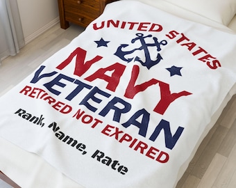 Navy Veteran Plush Blanket, Patriotic Military Throw