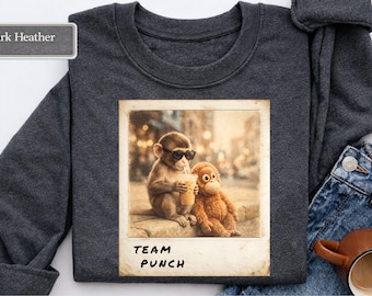 Team Punch Monkey Sweatshirt, Funny Animal Meme Crewneck, Chill Monkey Graphic Tee