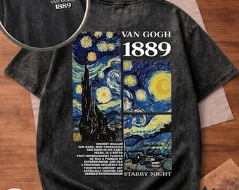 Van Gogh Starry Night T-Shirt, Minimalist Art Tee, Gallery Style Apparel