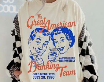 Retro Drinking Team Graphic Tee, Vintage Cocktail Party Shirt
