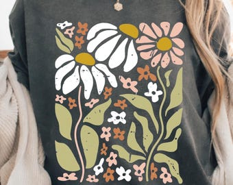 Wildflower Daisy Shirt, Boho Floral Tee, Cottagecore Aesthetic Shirt, Vintage Botanical Graphic Tee, Nature Lover Gift