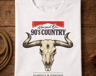 90s Country Bull Skull T-Shirt, Vintage Western Nashville Concert Tee