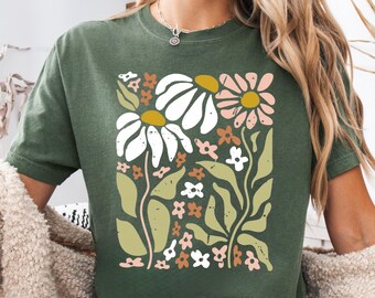 Daisy Wildflower Shirt, Boho Floral Tee, Cottagecore Shirt, Vintage Floral Graphic Tee, Naturecore Aesthetic Gift for Her