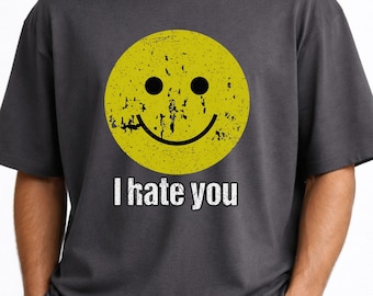 Distressed Smiley Face Shirt, I Hate You Tee, Vintage Grunge Meme Shirt, Gen Z Humor, Retro Smile Face Tee, Viral Irony Shirt