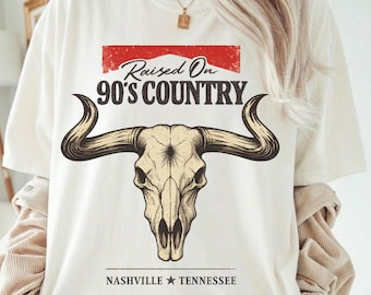 90s Country Music Shirt, Distressed Bull Skull Tee, Nashville Concert Outfit