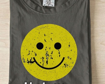 Vintage Distressed Smiley Face Tee, Retro Grunge Graphic Shirt