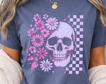 Gothic Floral Skull T-Shirt, Dark Botanical Whimsigoth Tee