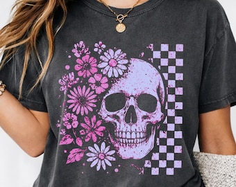 Gothic Botanical Skull Graphic Tee, Dark Cottagecore Whimsigoth Shirt