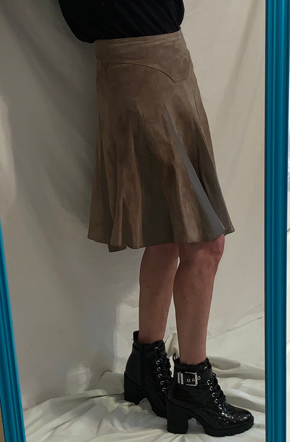 Suede leather Skater Skirt Vintage Mid knee flare