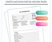 Pet Sitter Printable Guide Template | Dog Cat Care Instructions Form | Pet Sitting Checklist | Pet Information Sheet | PDF Fillable Form