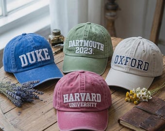 Op maat geborduurde universiteitshoeden – gewassen baseballpet met universiteitsnamen zoals Harvard, Oxford, Duke & Dartmouth afstudeercadeaus
