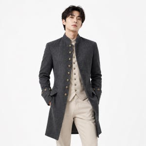 Inspired By 18th Century American Revolution Gray Wool Coat | Colonial Reenactment Costume | Halloween Jacket