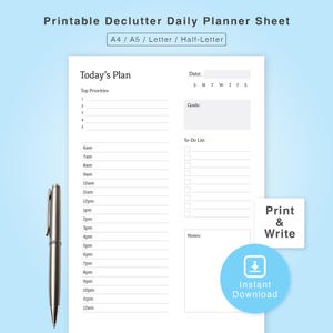 Minimalistisches Design Declutter Tagesplaner Sofort Download A4 A5 Letter