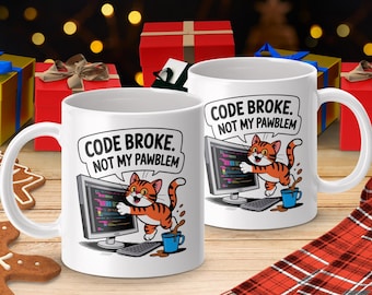 Caneca engraçada de gato programador – Presente de humor geek para desenvolvedores, profissionais de TI, programadores e amantes de gatos.