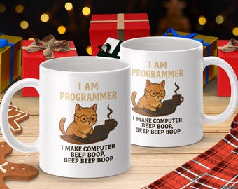 Taza divertida de gato programador: un regalo ideal para desarrolladores y amantes de la tecnología.