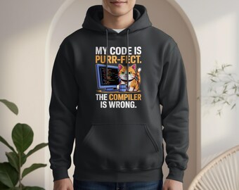 Sweat à capuche Funny Cat Programmer : cadeau pour programmeur, codeur et ingénieur logiciel - Sweat-shirt Gildan