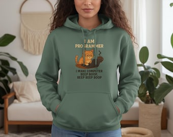 Programmer Cat Coffee Hoodie: Funny Coder Gift Sweatshirt