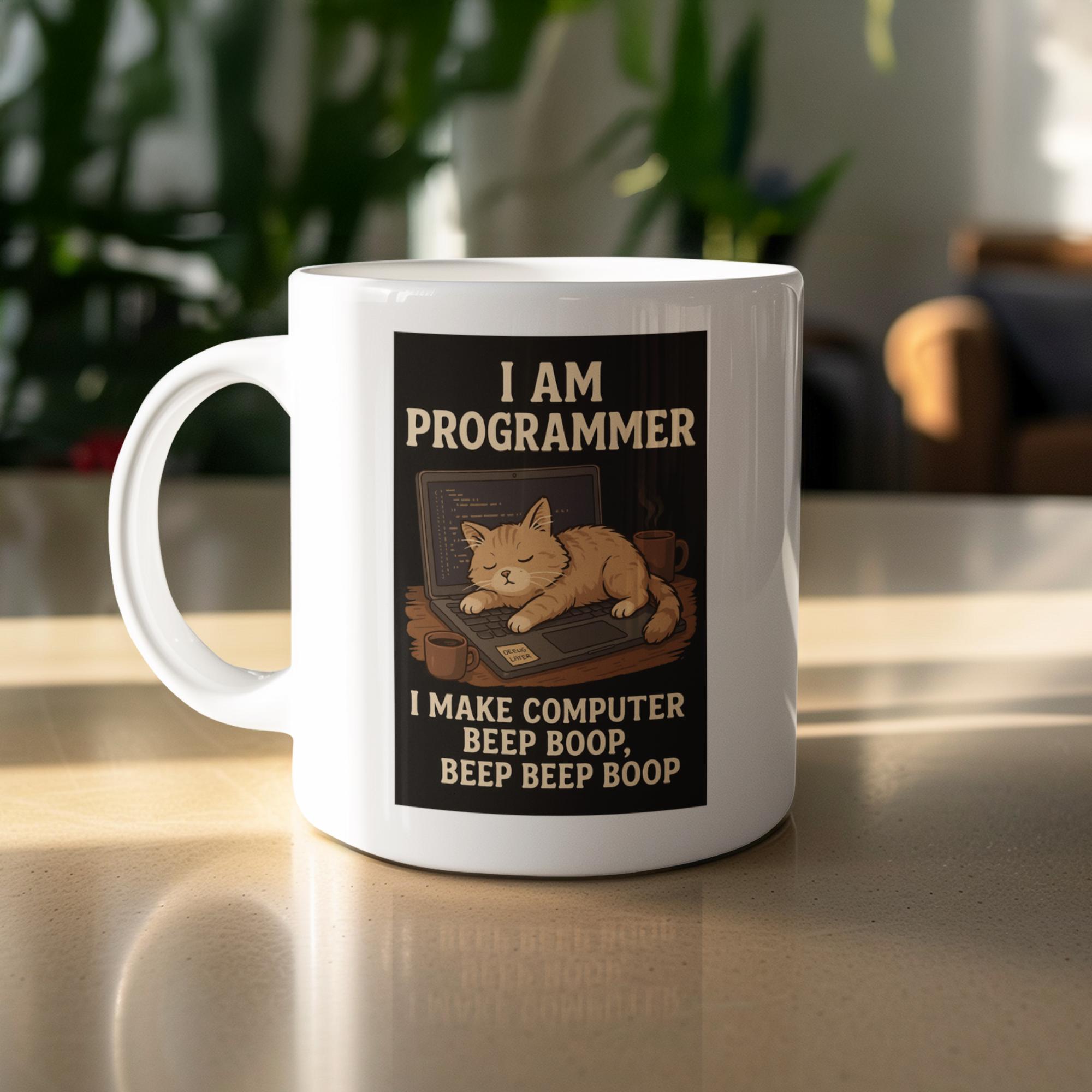 Funny Programmer Cat Mug – Cute Sleeping Cat Coding Coffee Cup Gift for ...