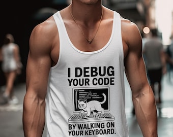 Funny Cat Programmer Tank Top: Debug Code Gift for Developer, Coder or Software Engineer