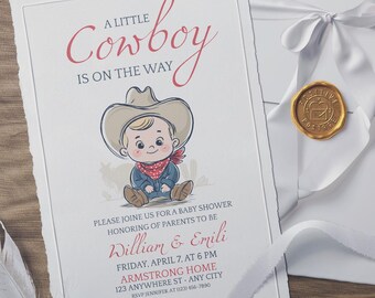 Little Cowboy Baby Shower Invite Template | Editable Canva Design | LS971