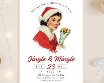 Vintage Christmas Party Invitation Template | Winter Holiday Canva Invite