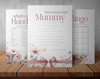 Blush Floral Baby Shower Games Bundle | 10 Pink Bow Game Canva Templates LS976