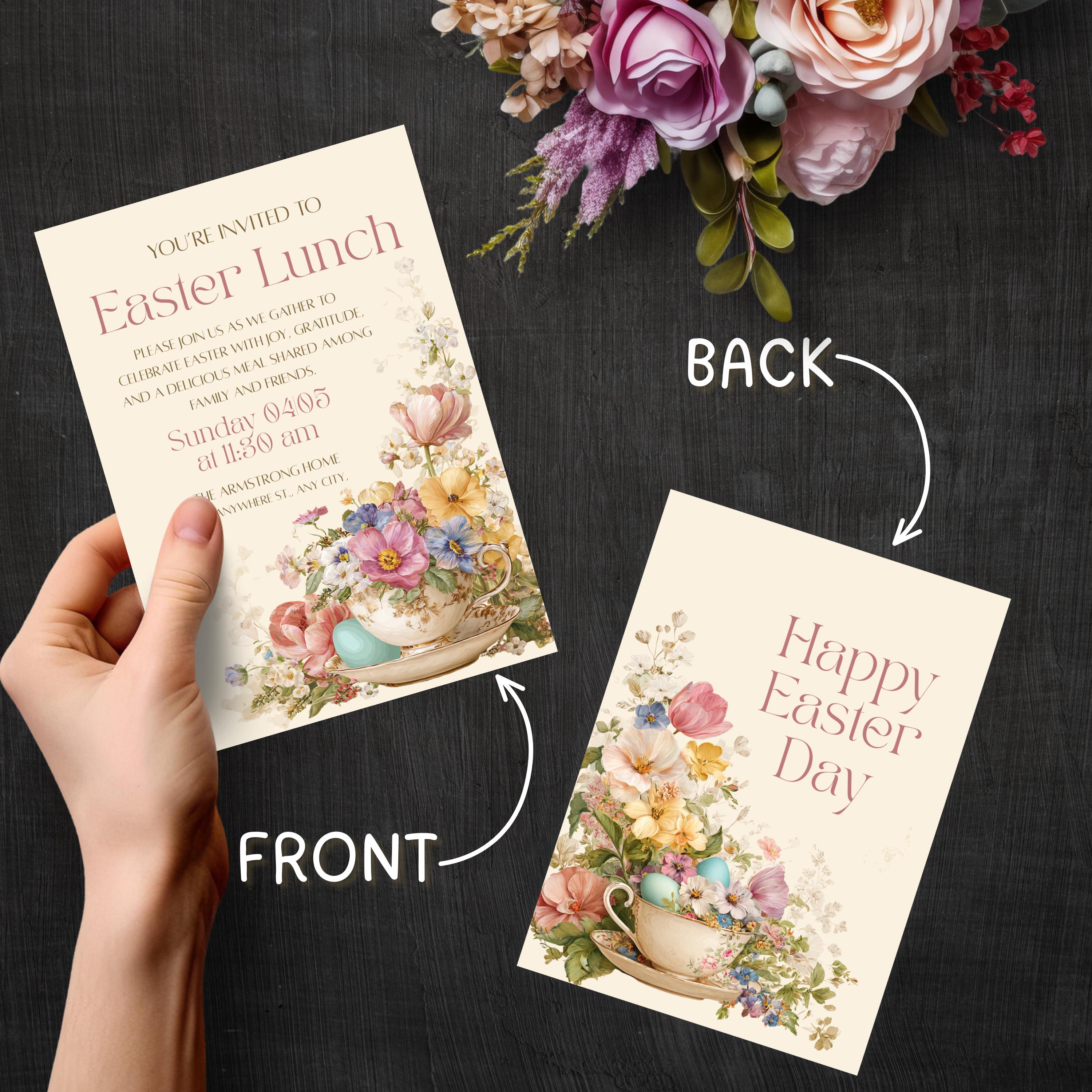 Spring Luncheon Invite Editable Easter Lunch Invitation, Floral Easter Brunch Invite, Vintage ...