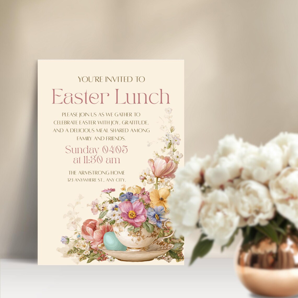Spring Luncheon Invite Editable Easter Lunch Invitation, Floral Easter Brunch Invite, Vintage ...
